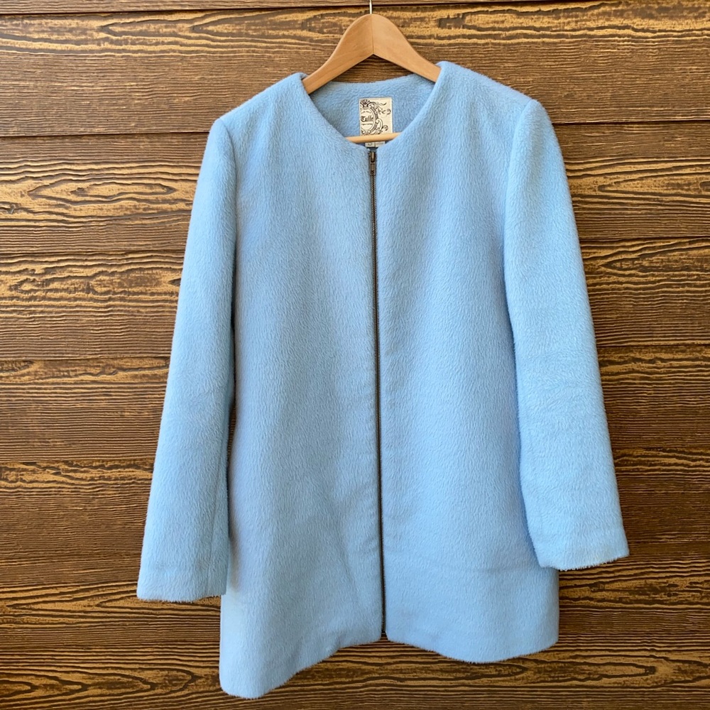 Tulle Original Women's Line Full Zip Sweater Jacket Trench Blue Silk Line